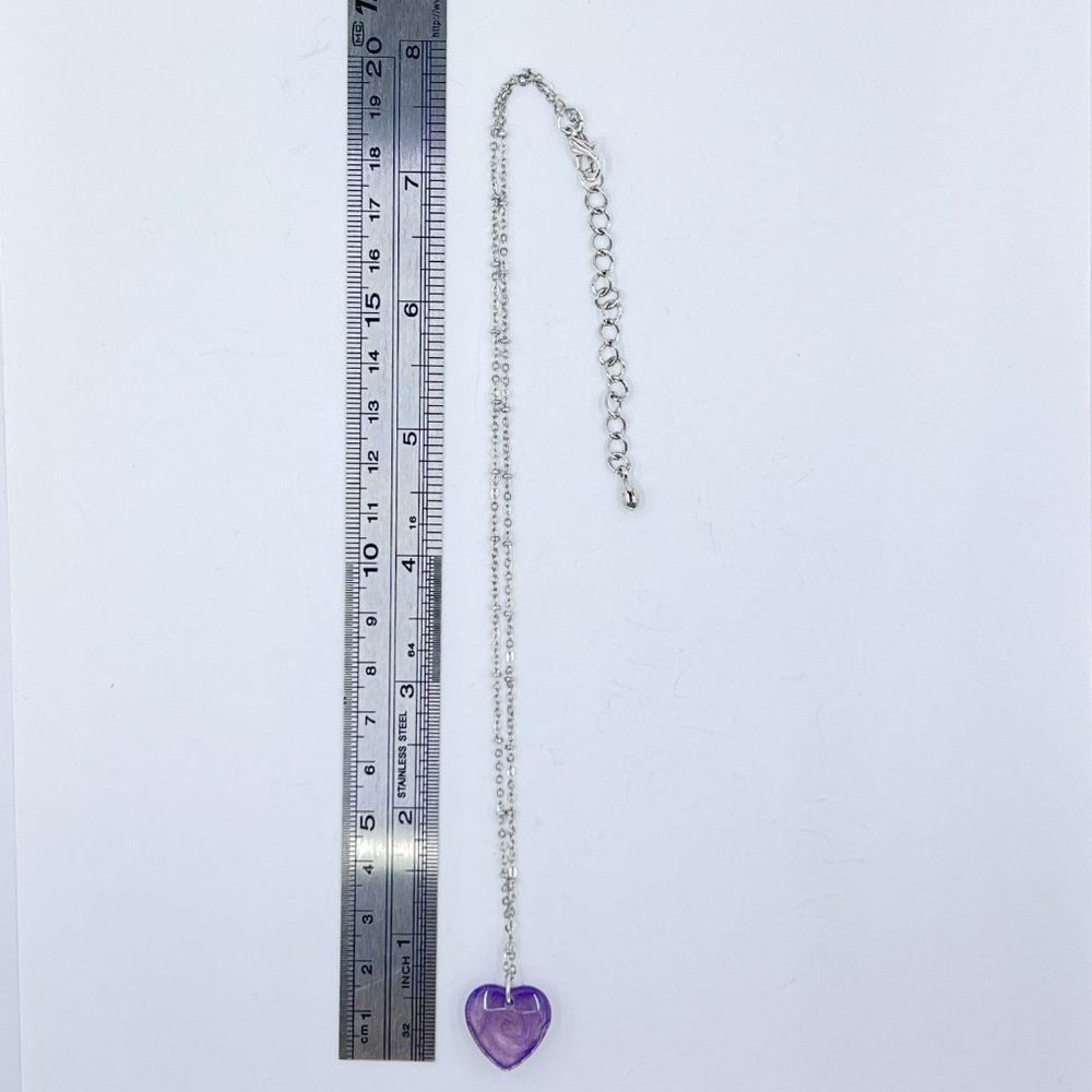 New / Handcrafted - Purple Iridescent Bubble Heart Silver Tone Chain Necklace - Picture 7 of 7